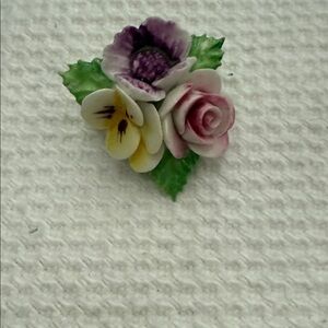 Floral Porcelain Brooch - Purple, Pink, Green